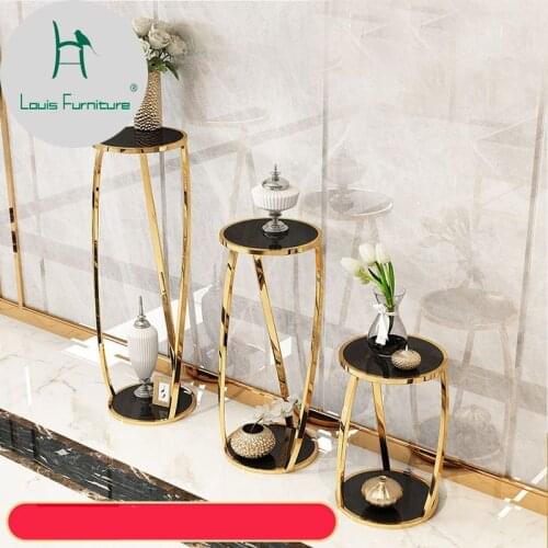 Louis fashion Plant Shelves Round Glass Flower Frame Living Room Post-modern Balcony Placement High and Low Combination