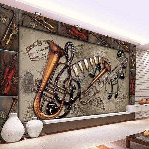 Custom Photo Wallpaper European Style Retro 3D Stereo Musical Instrument Mural Restaurant Cafe Background Wall Papel De Parede
