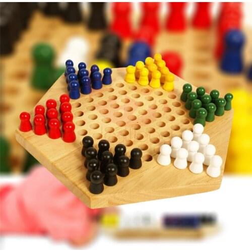 Chinese Checker Game Set Wooden Educational Board Kids Classic Chinese Checkers Set Strategy Family Game Pieces