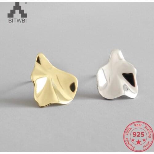 Gold Irregular Uneven Stud Earrings For Women 2019 New Trend 100 % 925 Sterling Silver Lady Fashion Jewelry