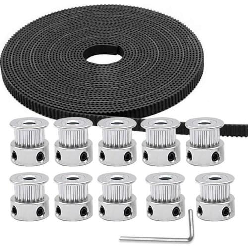 GT2 Timing Belt Pulley, 10pcs 5mm 20 Teeth Timing Pulley Wheel and GT2 5 Meters Rubber 2mm Pitch 6mm Wide Timing Belt with Allen