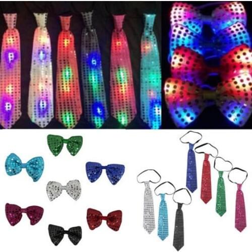 Unisex Sequins LED Necktie Light Up Neck Tie luminous Flashing Bowtie Party Favor gift Christmas Halloween club bar stage props