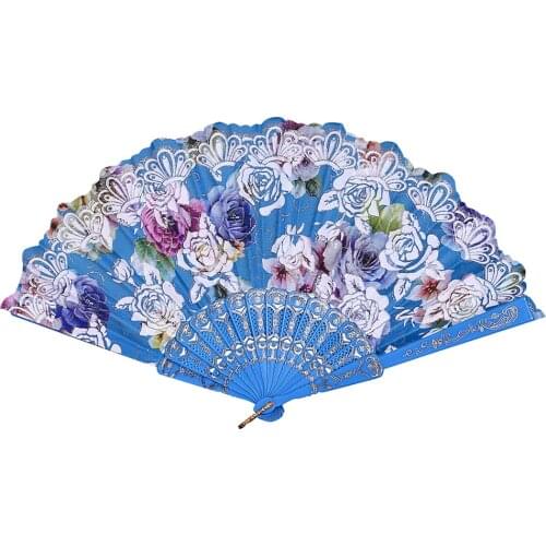 Pattern Hand Fan Silk Bamboo Folding Hand Folded For Church Wedding dance party colorful Lace Silk Folding Handmade 19JUL29