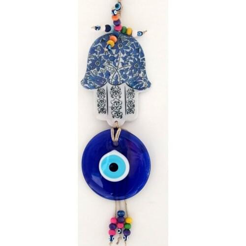 Patterned Abundance Hand Model Glass Evil Eye Beaded Ceramic Wall Ornament