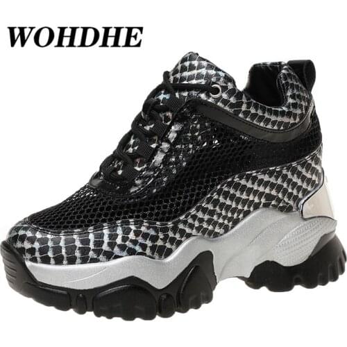 WOHDHE 2021 Woman Summer Mesh Wedge Sneakers Breathable Elevator Shoes Female Height Increase Sports Shoes Tenis Trainers