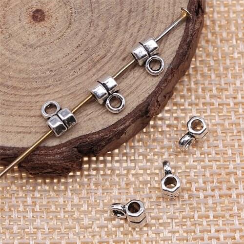 WYSIWYG 50pcs 5x4mm Bail Beads Fit Charm Bracelet Findings Jewelry Making Antique Silver Color Beads Bails Charm