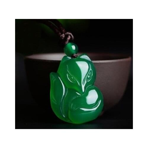 Zheru jewelry natural agate chalcedony green love fox pendant necklace exquisite jewelry best gift