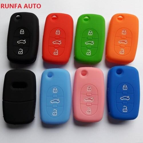 RUNFA AUTO Rubber Protective Case For Audi A2 A3 A4 S4 A6 Allroad A8 TT Roadster Silicone Flip old Key Holder Cover 3Button