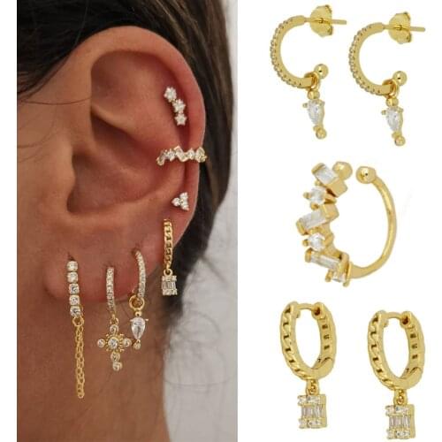 Wholesale 14K Gold Filled Small CZ Ear Cuff Earrings For Women Charming Cubic Zircon Dangle Earrings Fashion Gift Jewelry