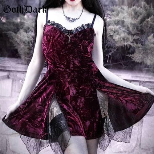 Goth Dark Velvet Vintage Mall Gothic Women Mini Dresses Emo Alt Clothes Grunge Punk Aesthetic Dress Lace Sexy Summer Partywear
