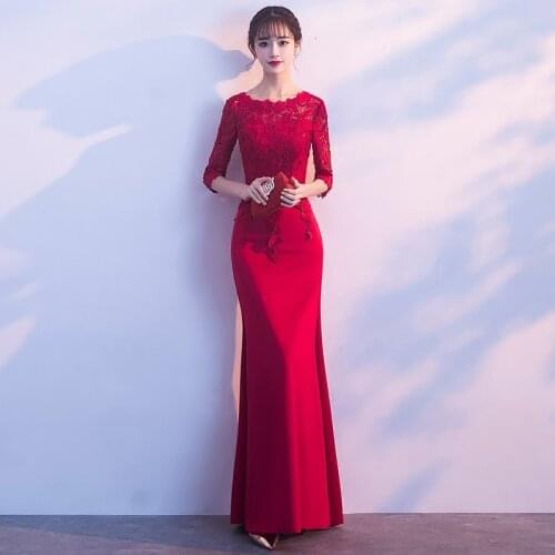 2019 Long Sleeve lace Evening dresses formal mermaid wedding party Dress Woman gown