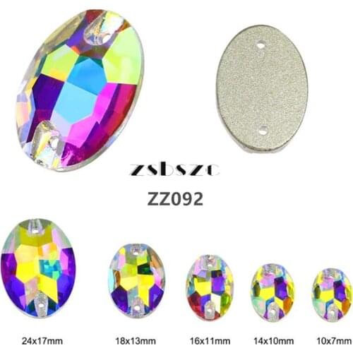 Zsbszc new 48pcs Flatback AB rhinestones Oval shape sew on diamonds shoes hats bags clothing accessories ZZ092