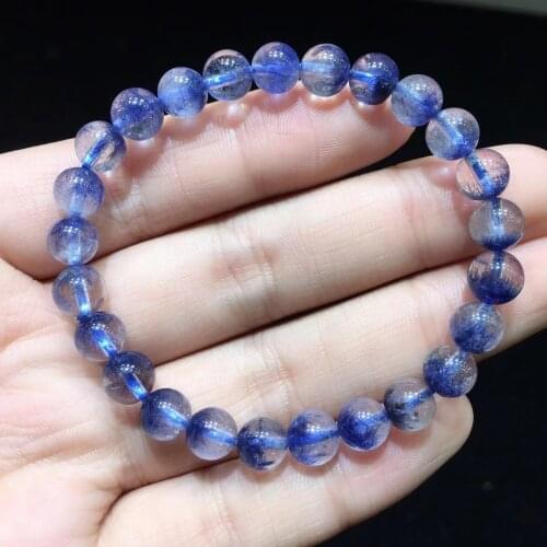 100% Natural Blue Rutilated Dumortierite Quartz Clear Round Beads Bracelet 7.1mm Women Men Fashion Wealthy Certificate AAAAAA