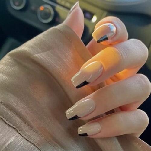 24Pcs Detachable French Long Coffin False Nails Wearable Ballerina Fake Nails Full Cover Nail Tips Press On Nails Makeup Tools