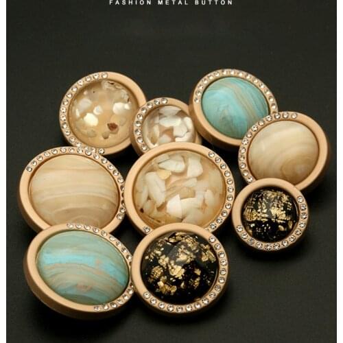 6pcs Fashion Women Rhinestones Shell Metal Gold Jacket Decorative Buttons for Clothing Coat Sweater Suit Windbreaker Sewing DIY