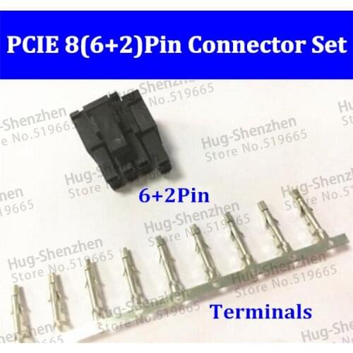 Free shipping 100sets 6+2Pin Female PCI-Express PCIe Connector with 800PCS Terminal pins Plug - Black
