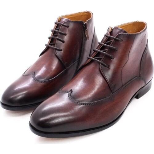 Fashion Kids Boots Genuine Leather Wing Tip Toe Zipper Lace Up Dress School Party Wedding Children Chelsea Boots Shoes for Boys