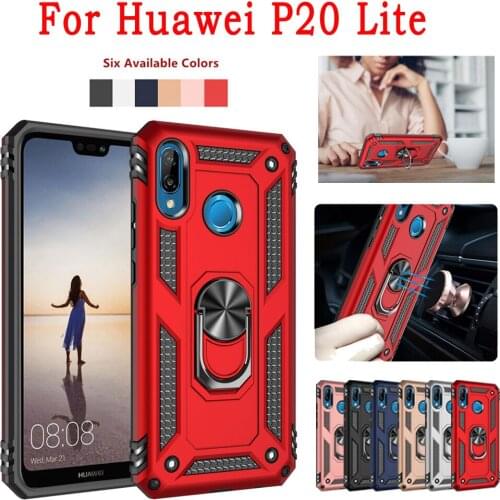 For Huawei P20 Lite Case Dual Layer Military Armor Case Magnetic Ring Stand Shockproof Hard Back Cover
