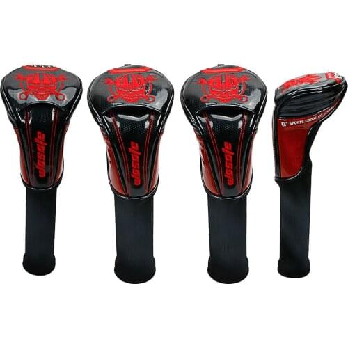 Golf headcover #1 #3 #5 H Golf Wood Headcovers 4pcs/Set PU Leather Head Covers Set Skull embroidery free shipping