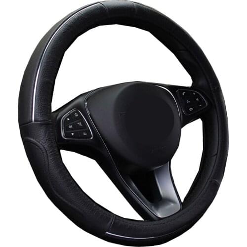 Cow Leather Car Steering Wheel Cover For 36 38 40 42 45 47 50CM Outer Diameter Auto Truck Bus Funda Volante Wear-resistant Wrap