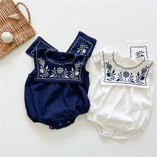 Angoubebe 212H66 Baby Summer Sleeveless Soft Cotton Baby Rompers Cute Embroidery Baby Girl Romper Clothes