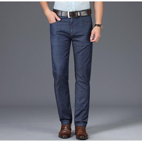 BROWON Brand Summer Casual Men Jeans Pants Mid Waist Straight Denim Trouser Sold Color Business Jeans Men Plus Size