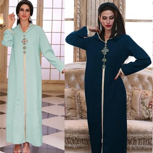 Eid Mubarak Hooded Diamond Abaya Dress Dubai Muslim Women Turkey Islamic Clothing Caftan Marocain Kaftan Vestido Musulmane Femme