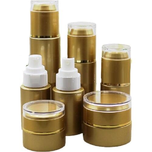 30ml 50ml 80ml Empty Gold Glass Cosmetic Packaging Bottle Spray Emulsion Lotion Pump Refillable Vials 20g 30g Cream Jar 8pieces