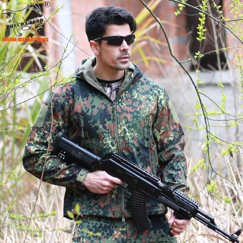 Flecktarn camouflage tactical combat coat wind-proof outdoor hunting cloth army winter jacket water-repellent jacket paintball