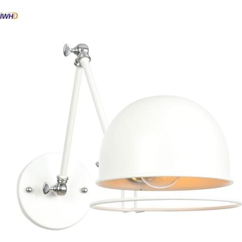 IWHD 2 White Long Arm LED Wall Light Fixtures Living Room Stair Mirror Beside RH Loft Industrial Vintage Wall Lamp Sconce Edison