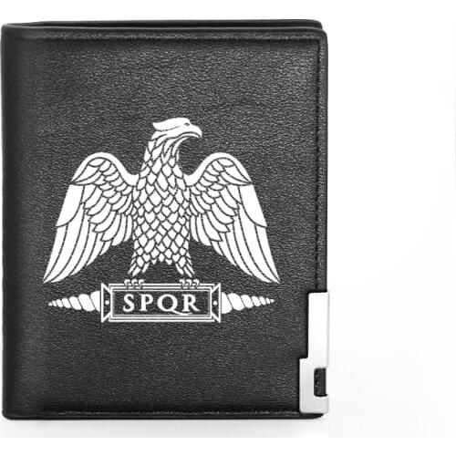 Antique Roman Legions Brown Leather Men Wallet Classic Credit Card Holder SPQR Short Purse