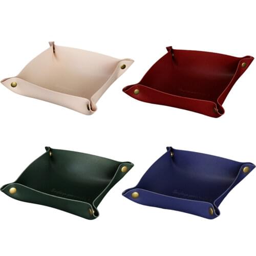 Desktop Storage Tray Leather Key Plate Home Decoration Dice Tray key Wallet Coins PU leather folding Storage Box Wholesale