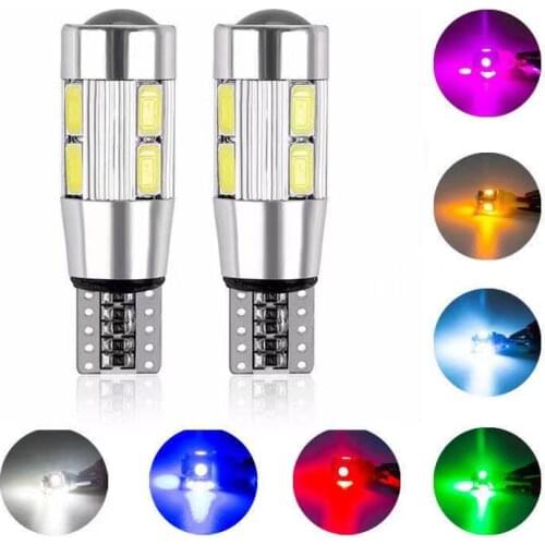 2pcs 5W T10 Car Clearance Lights Plate Signal Width Light Xenon White LED CANBUS 10SMD 5630 Lens Projector Lamps AJ