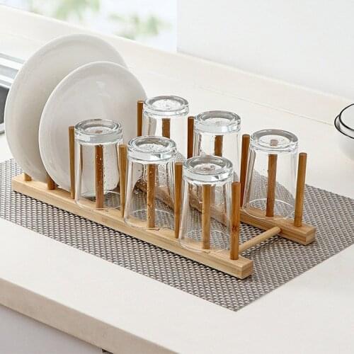 Kitchen Dish Drain Rack Dinnerware Storage Organizer Tray Plate Drying Shelf Wooden Book Cups Bowl Display Stand Drainer Holder