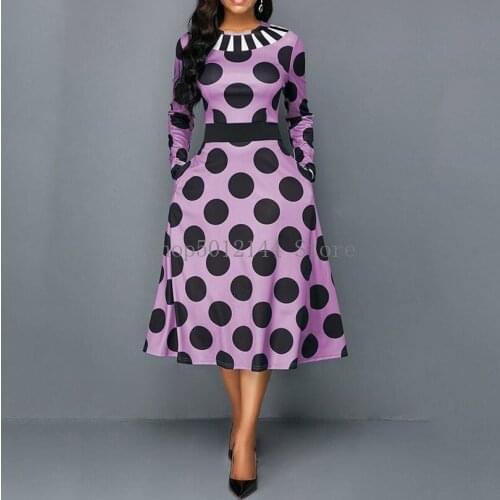 Summer Sweet Plus Size Elegant Party Office Lady Vintage Women Dresses Big Swing Pocket Print Polka Dots Retro Female Midi Dress