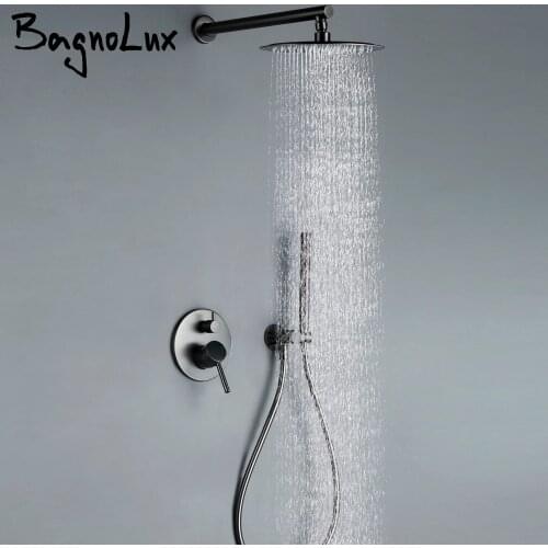 Bagnolux Gun Gray Bath Shower Set Brass Head Rianfall Luxury Combo Wall-Mount Arm Hot And Cold Mixer Diverter Bathroom Faucet