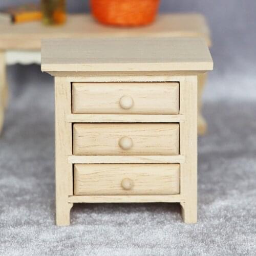 Dollhouse Bedroom Furniture Wood Bedside Table Cabinet Decor