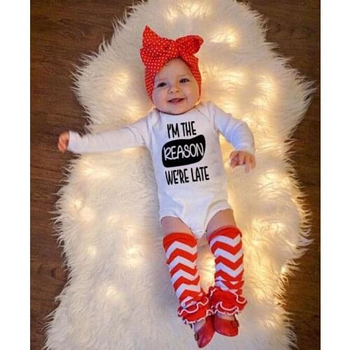 Cute Boys Girls Rompers Autumn Long Sleeve Ropa Solid Jumpsuit I Am The Reason We Are Late Baby Newborn Infant Playsuit