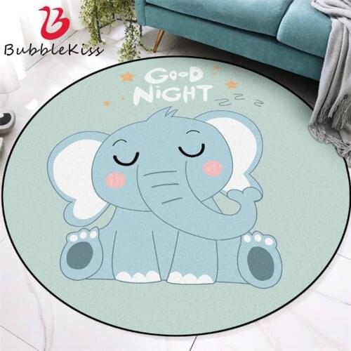 Cartoon Cute Round Carpets for Living Room Blue Elephant Pattern Carpet Bedroom Decor Area Rug for Bedroom Children Playing Mat