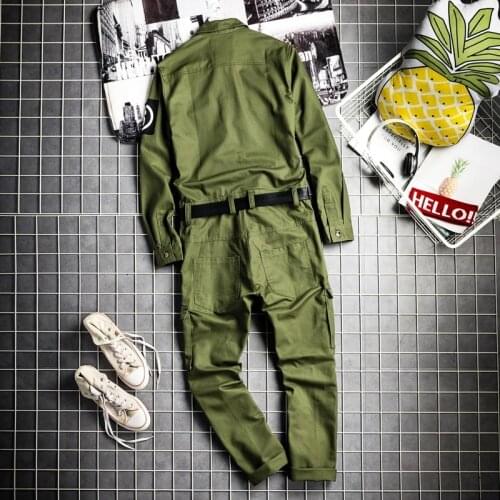Fashion Mens Hip Hop One Piece Cargo Jumpsuit Long Sleeve Streetwear Man Joggers Bib Overalls Sashes Pockets Work Rompers Pants