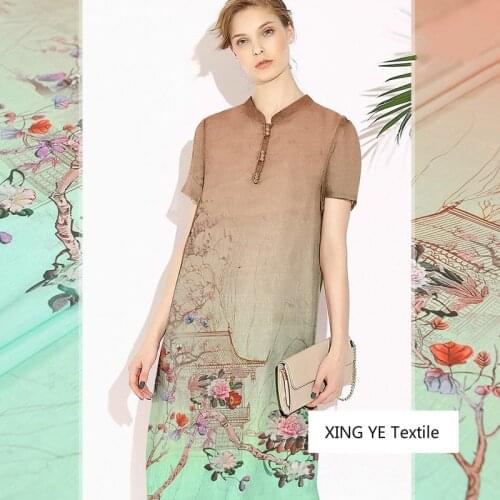 Soft Silk Linen Printed Fabric Chinese Style Mulberry Silk Cloth Garment Dress Shirts Tops Per Meter for Sewing Material
