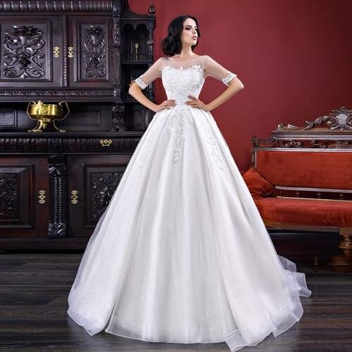 Custom Made Shiny Wedding Dresses Robe De Mariee Half Sleeve Full Beading Appliques Princess Gowns China Aliexpress