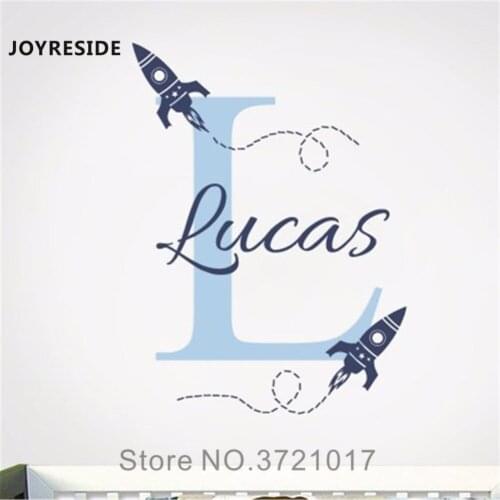 Boys Bedroom Decal Customed Kids Boys Names CUte Decoration Wall Sticker Rocket Pattern Home Rooms Decor Personalized Names M053