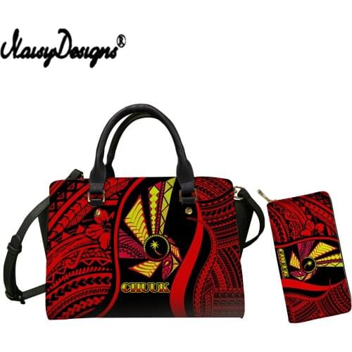 NOISYDESIGNS Chuuk Polynesian Hibiscus Tribal Print 2 in 1 Handbag for Women Luxury Designer Tote Bag with Purse Crossbody Sac