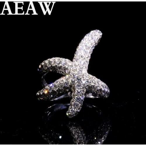 Solid 18K Au750 White Gold DF Color Moissanite Engagement Ring Starfish Moissanite Band for Women Ladies Ring