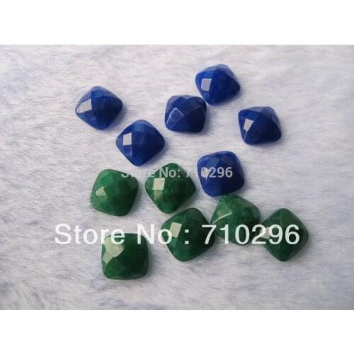 Wholesale lot Green jad e Red jades Bead Cabochon 11mm facet Cushion gem stone cabochons fit jewelry ring necklace DIY 10pcs/lot