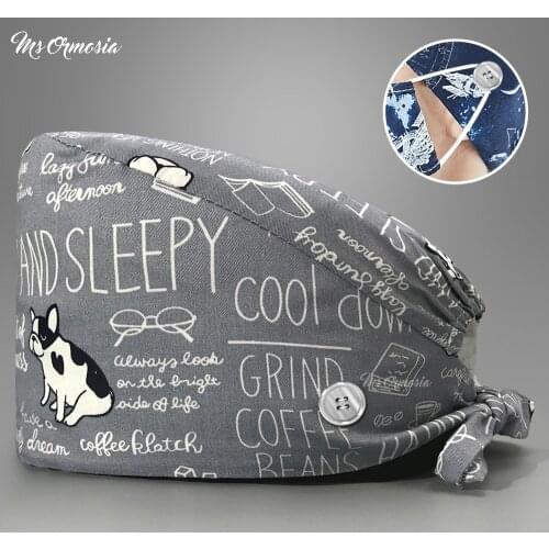 Printing scrubs cap medical men doctor Women nurse caps pharmacy Pet veterinary nursing Dentist Beautician work caps with button