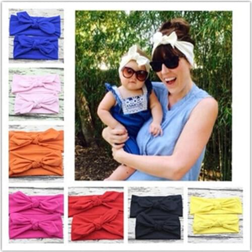 2Pcs/Pair Kid Girls Mother Daughter Rabbit Ears Bow Hair Bands Cloth Headband Bowknot Headwear For Girls Children Headdress