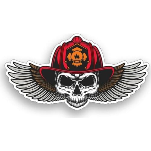 Fireman Skull Wing Sticker Firefighter Helmet Cup Laptop Car Window Bumper Decal 3.5 tall by 6.6 wide