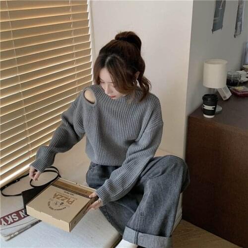 All-Match Pullover Sweater Women Autumn 2021New Knitted Full Sleeve Hollow Warm Pullover Sweater Casual Loose Sweater Cotton Top